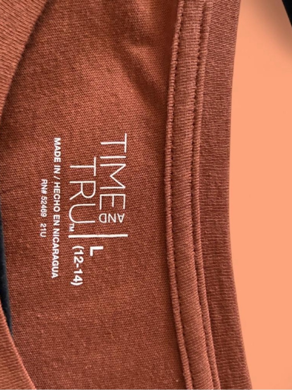 Time and Tru Olive Green & Rust Long Sleeve Crewneck Tops - Picture 8 of 8